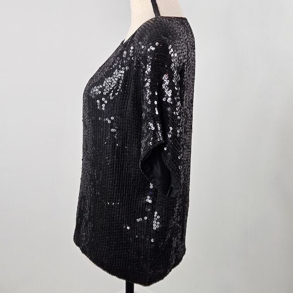 VTG Black Sequin Silk Top Party Occasion Jean for Joseph Le Bon | Women's S - Picture 4 of 16